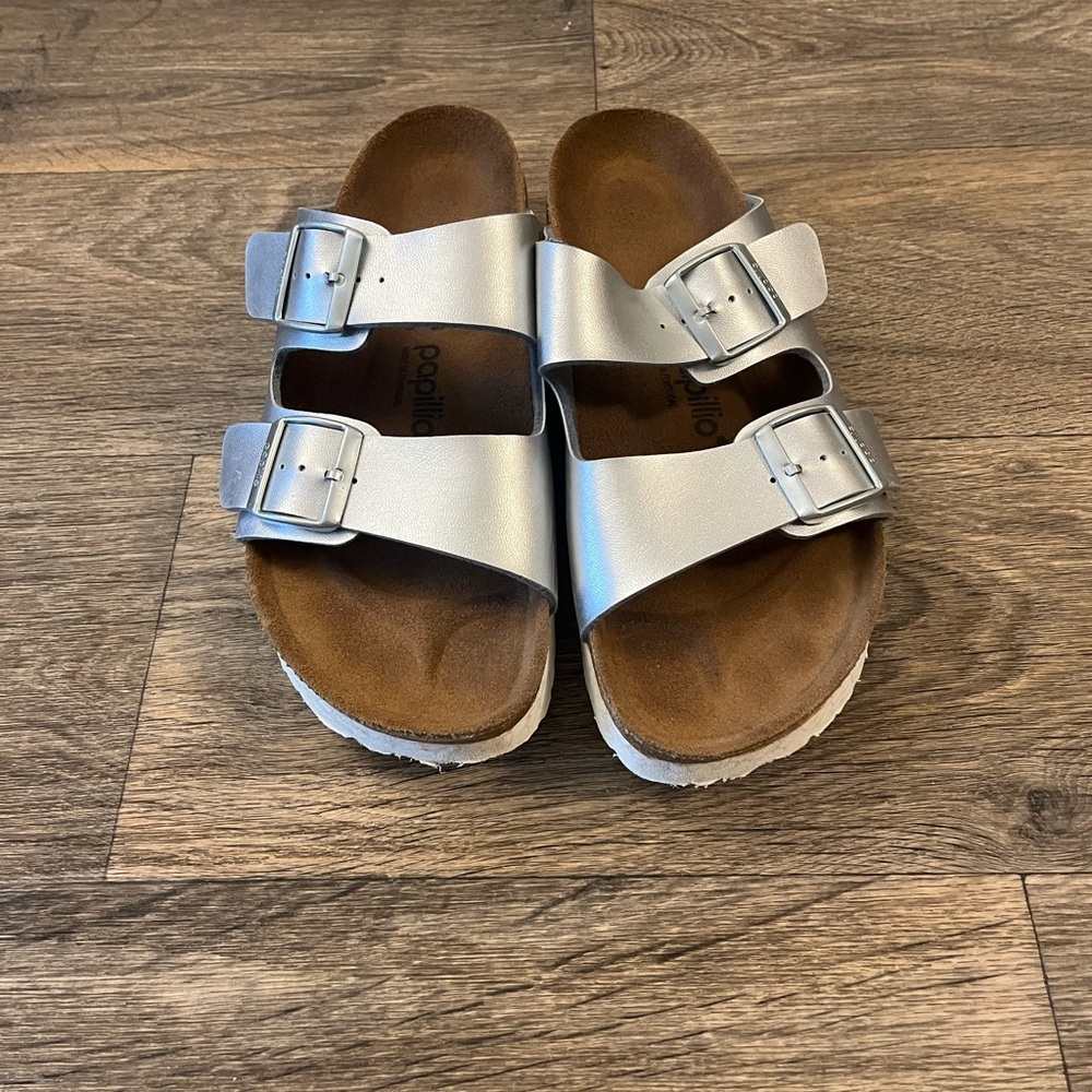 Papillo Double Strap Silver Platform Sandals